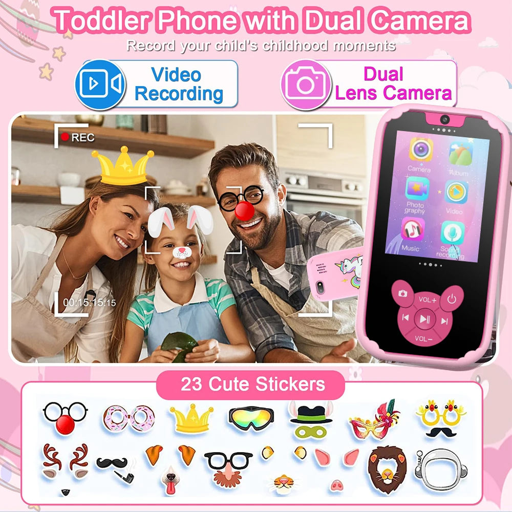 Kids Smart Phone Toy Dual Camera 8GB Memory Music & Games Educational Gift Ages 3-12