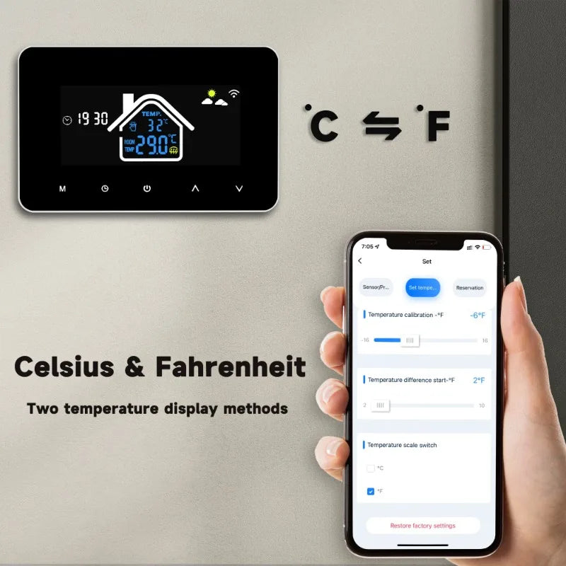 Electric floor heating, plumbing, LCD display screen, intelligent temperature controller, Tuya WiFi temperature controller