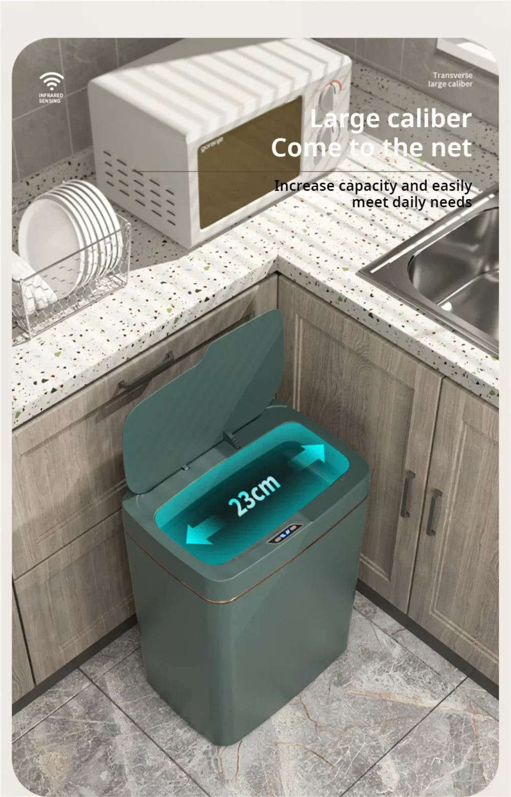 15L intelligent induction garbage bin with automatic packaging and bag changing. Narrow body design suitable for white in bathroom/living room