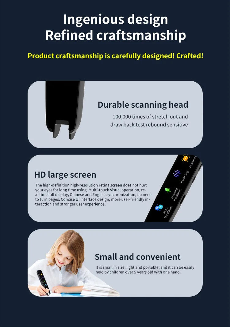 123-Language Smart Pen Offline Textbook Scanner & English Dictionary with Voice Translation