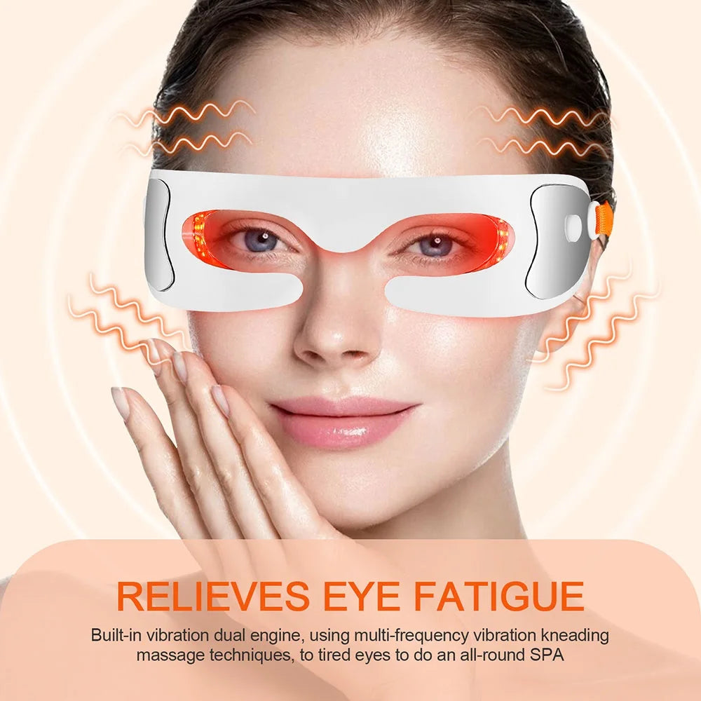 Masque pour les yeux rajeunissant à photons LED Double mode lumière rouge/bleue anti-âge Atténue les cernes + lisse les ridules Massage intelligent soulage la fatigue oculaire