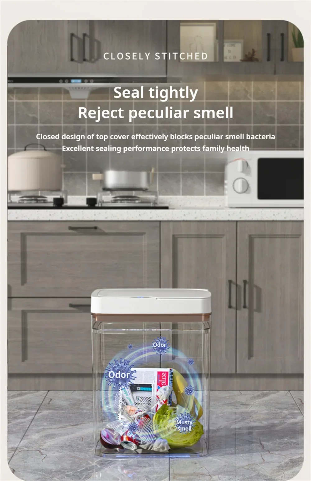 15L intelligent induction garbage bin with automatic packaging and bag changing. Narrow body design suitable for white in bathroom/living room