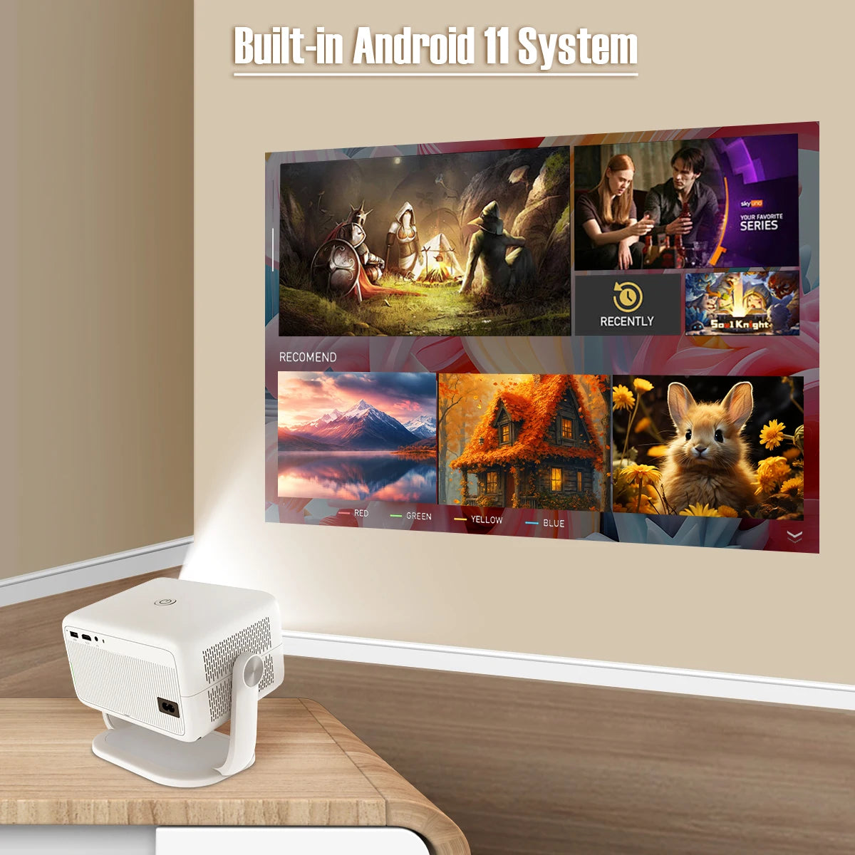 True 4K Portable Intelligent Projector Native 1080P+Autofocus Android 11 System+360° Cinema Grade Surround