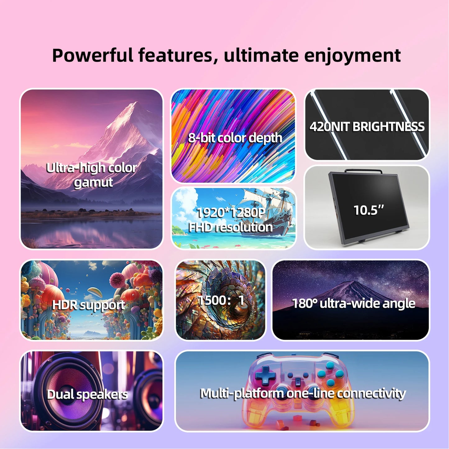 10.5-Inch Portable Monitor 1280P High-Definition 100% sRGB Color Gamut Eye Protection Low Blue Light Switch/PS5/XBox Universal Expansion Screen for Mobile Phones/Computers