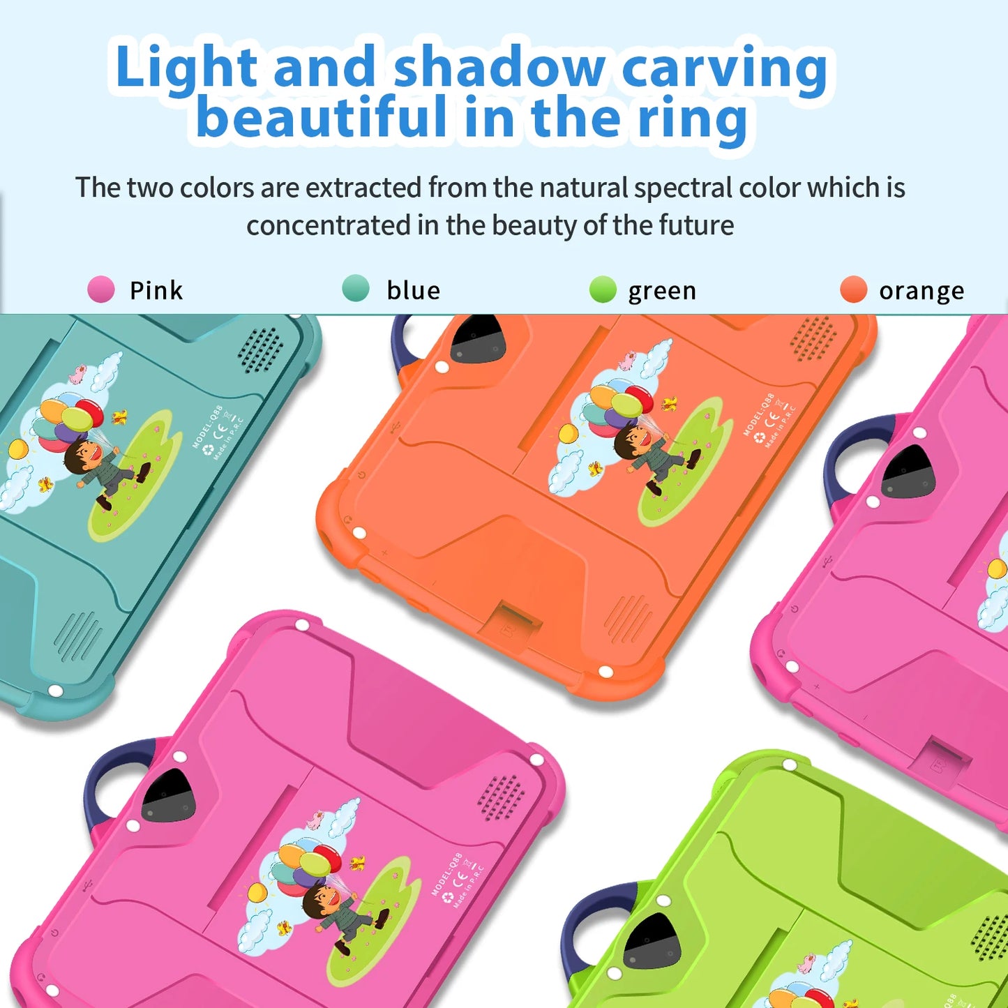 Tablette d'apprentissage pour enfants 7 pouces, 4 Go/64 Go, Android Quad-Core, design dessin animé et jeux éducatifs