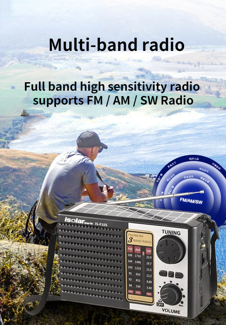 Wireless BT Speaker w/LED Light FM/AM/SW Radio Solar Charger Emergency Full Band High Sensitive