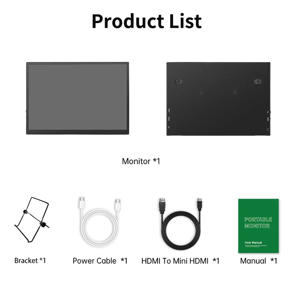 10.5" FHD 1280P Portable Monitor 100% sRGB 420nits IPS Screen w/ Dual USB-C Compatible with Mac/PC/Xbox/PS5/Switch