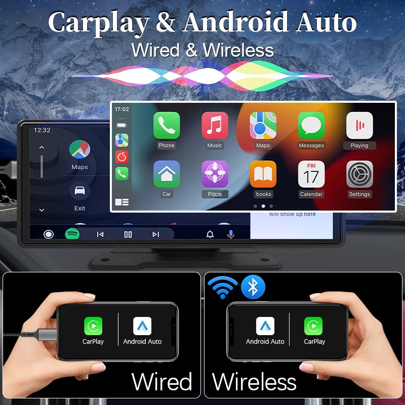 10.26" Universal Car Radio Wireless CarPlay & Android Auto IPS Touch Screen Bluetooth/USB/AUX Multimedia Video Player HD Mirror Link GPS Navigation