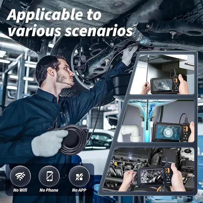 Automotive Endoscope Camera 4.3" IPS Screen 1080P HD 8mm Lens with Magnetic Hook IP67 Waterproof for Car Repair & Pipe Inspection