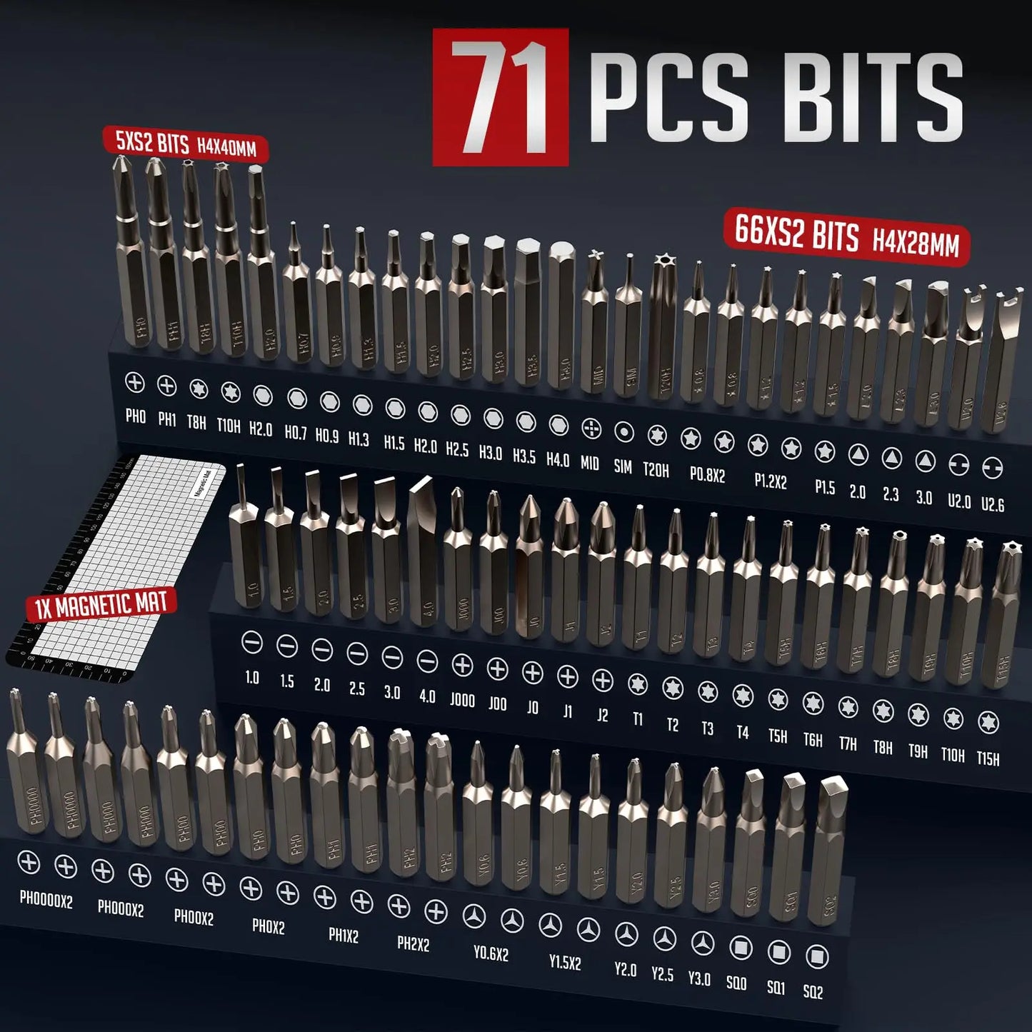 Professional 75-in-1 Magnetic Electric Screwdriver Kit 71 PH/TX Bits & 3 LED Lights Precision Power Tool for Electronics Repair
