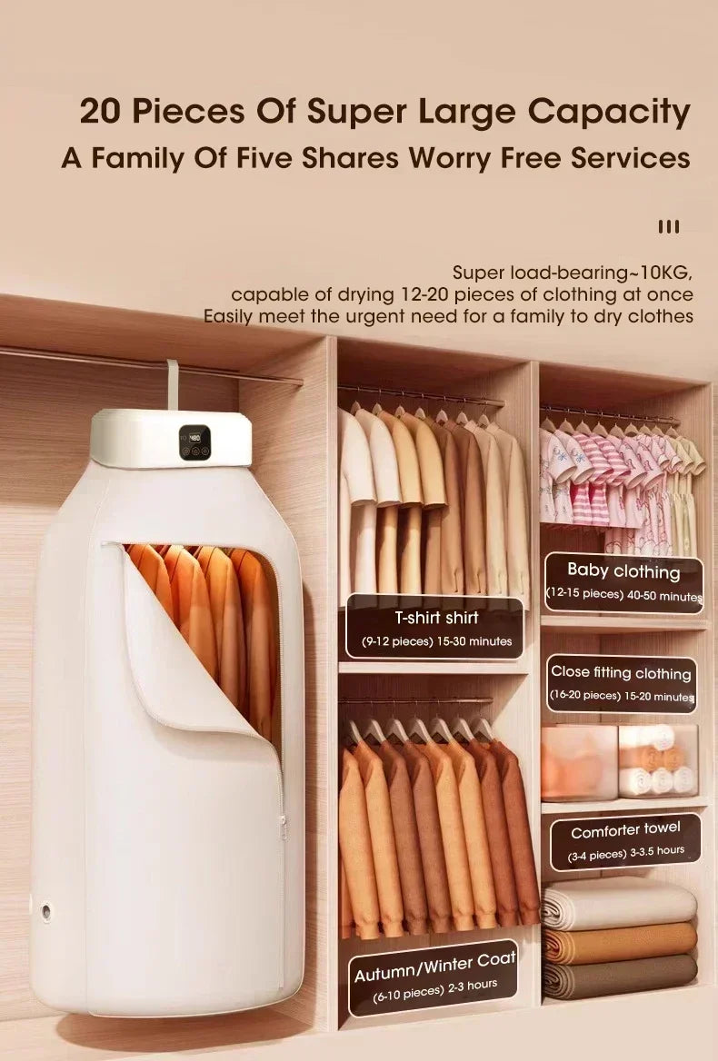 Mini Foldable Electric Dryer Portable Travel Dryer with Timer & Drying Bag Fast Drying for Clothes Underwear Socks Compact Cabinet Design
