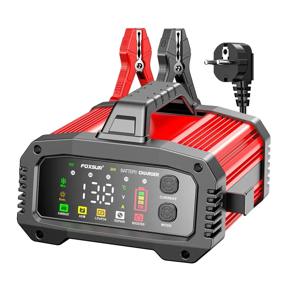 Chargeur intelligent V-24 V 25 A/15 A pour batteries de voiture/moto, plomb-acide/AGM/GEL/LiFePO4, réparation par impulsions