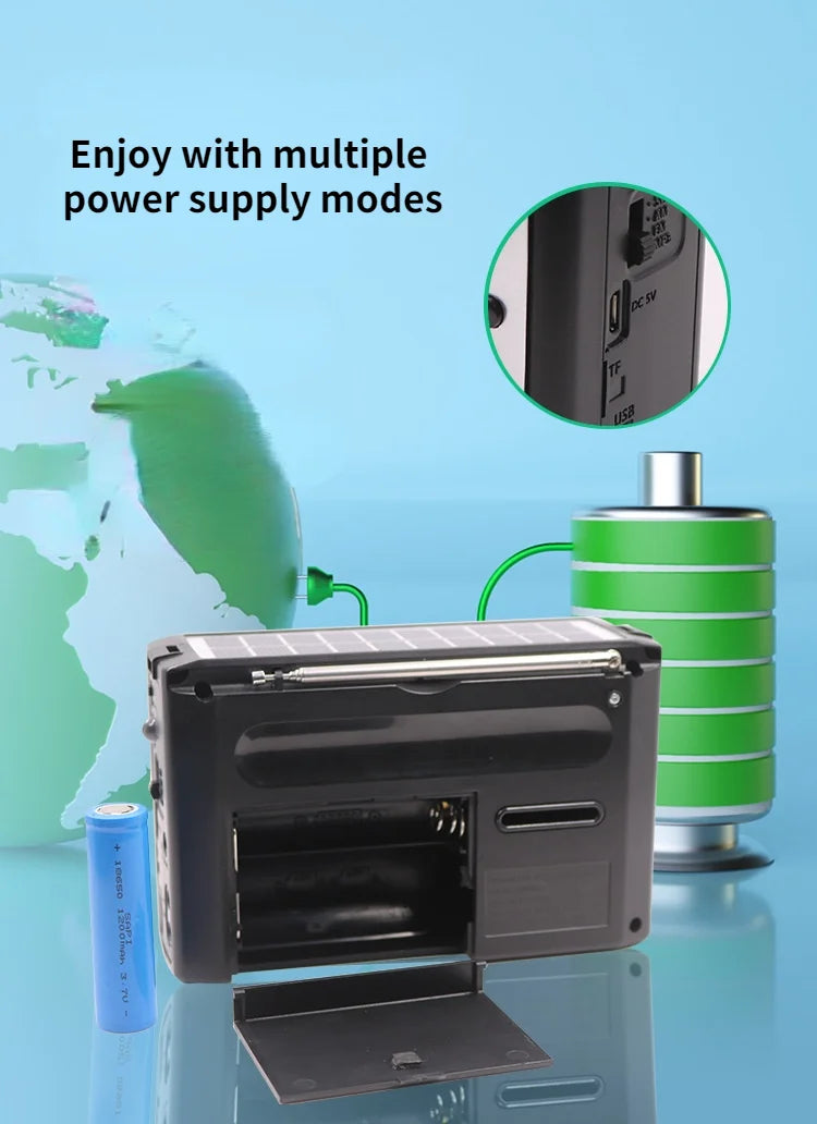 Wireless BT Speaker w/LED Light FM/AM/SW Radio Solar Charger Emergency Full Band High Sensitive