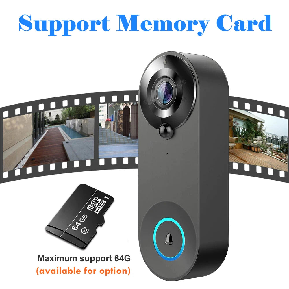 Tuya 1080P WiFi Smart Doorbell Camera Wireless High-Definition Visual Intercom, PIR Human Body Sensing+Motion Detection, IP65 Waterproof Night Vision Supports Remote Monitoring