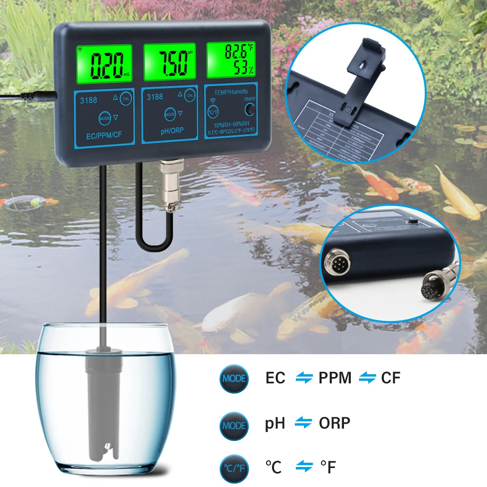 Tuya Smart WiFi Water Quality Tester 5-in-1 PH/Temp/TDS/EC/ORP Monitor for Aquariums Hydroponics & Pools High Precision with APP Remote Analysis