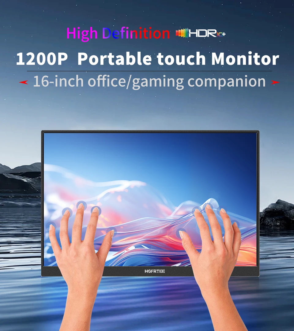 16" Touch Portable Monitor 2K 16:10 IPS Screen 96% sRGB 350cd/m² HDR Type-C/HDMI Dual Ports