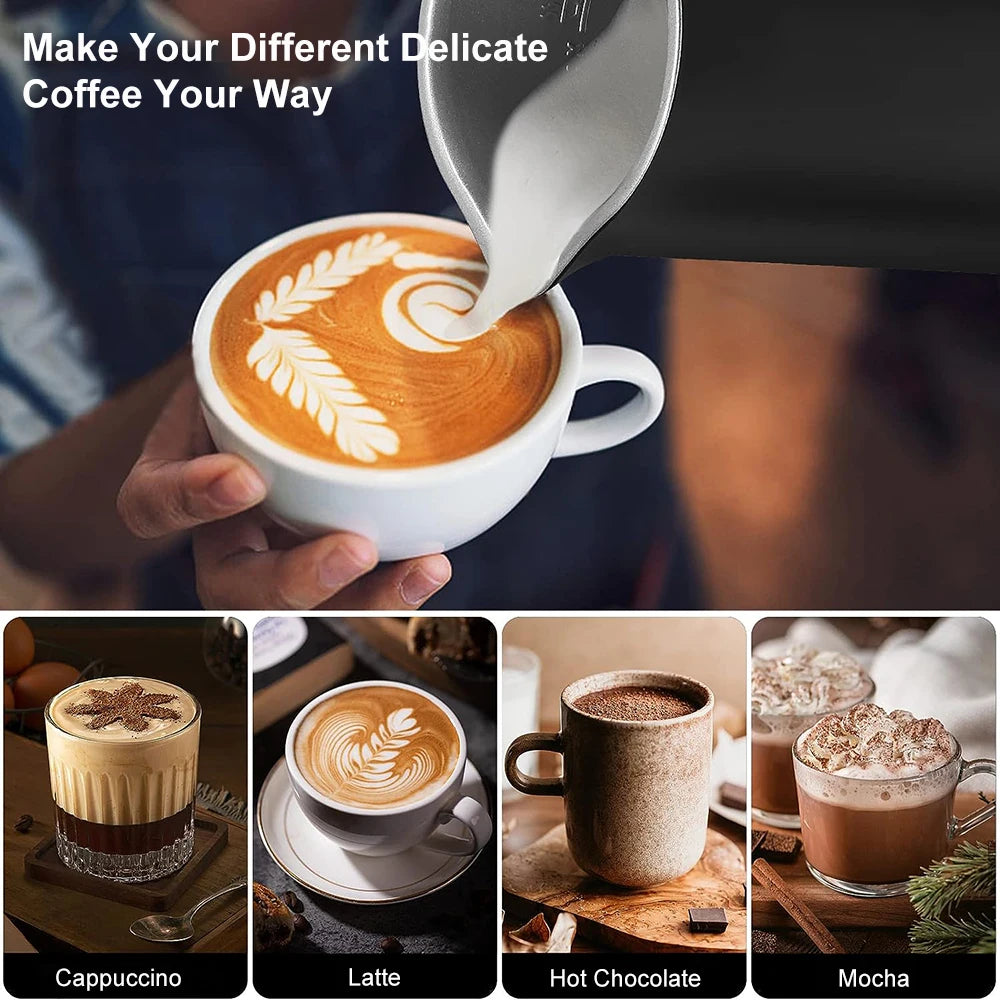 4-in-1 Electric Milk Frother Auto Rotary Function for Hot/Cold Foam Cappuccino Latte & Coffee Drinks