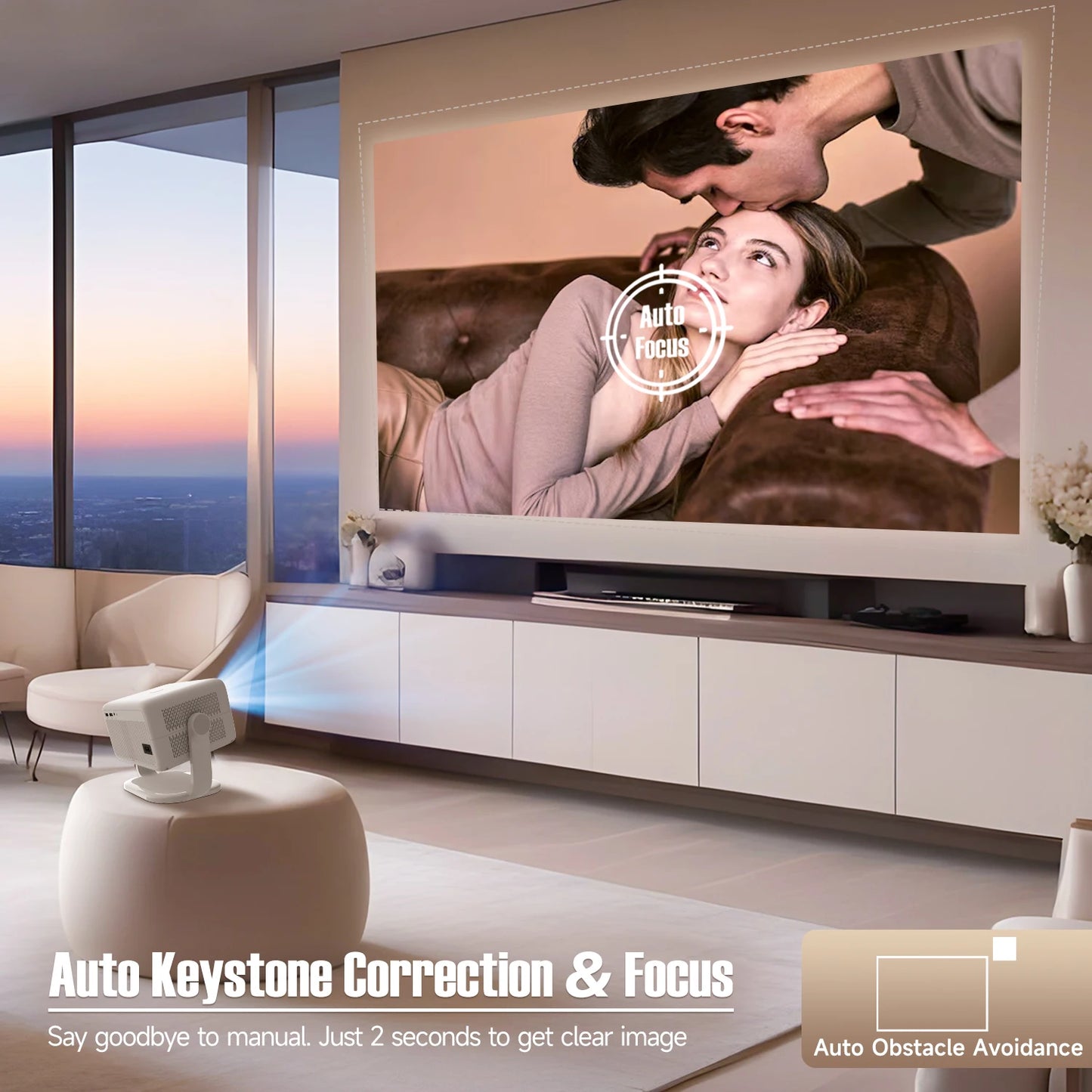 True 4K Portable Intelligent Projector Native 1080P+Autofocus Android 11 System+360° Cinema Grade Surround