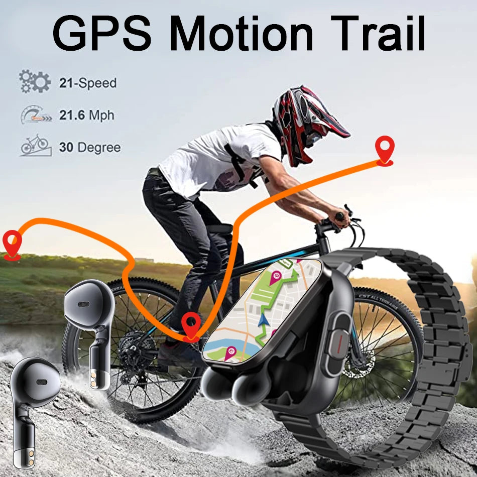 Smart Watch Bluetooth Call Men's Watch GPS Tracking Heart Rate Monitor Smart Watch 2-in-1 Earphones Play Music Smart Watch