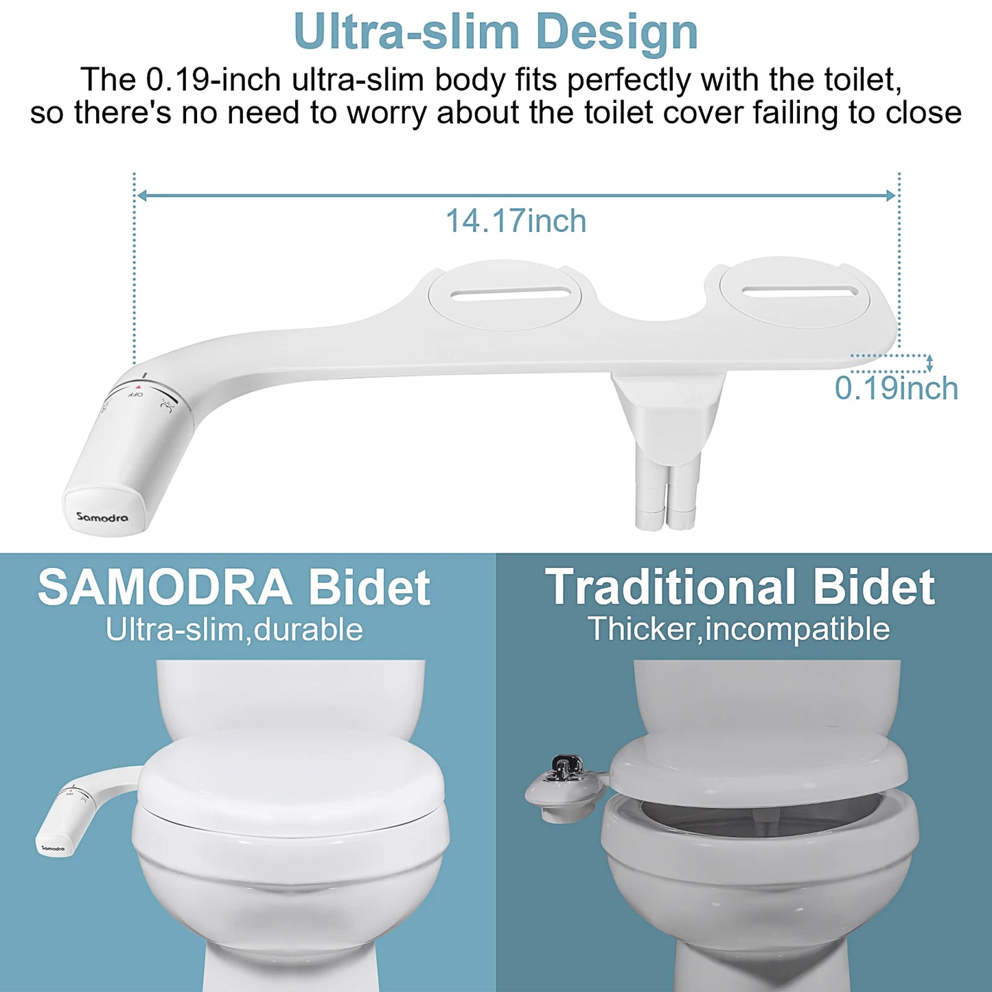 Ultra-Slim Non-Electric Bidet Toilet Attachment Dual Nozzle Adjustable Water Pressure Sprayer for Hygiene & Comfort