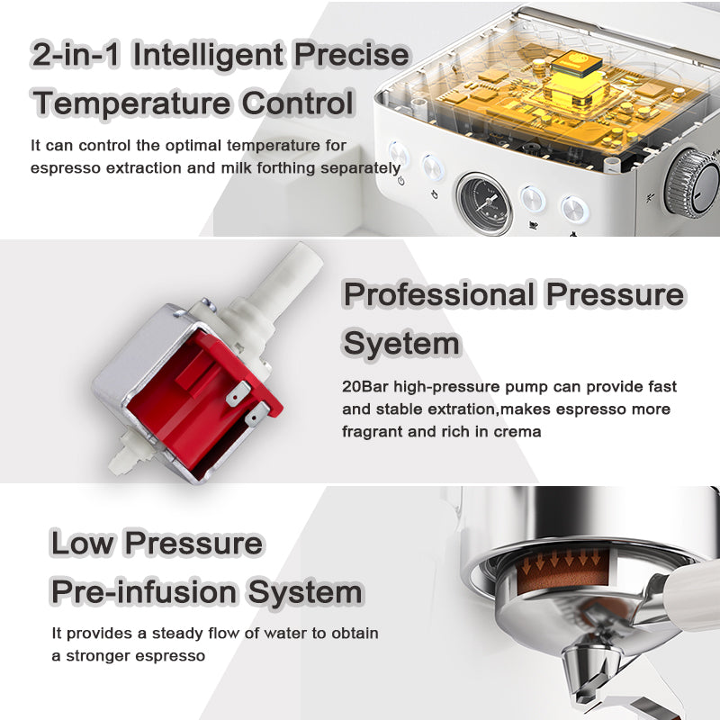 220V Commercial Italian Coffee Machine 58mm Bottomless Handle Stainless Steel Extraction System Professional Steam Milk Frother