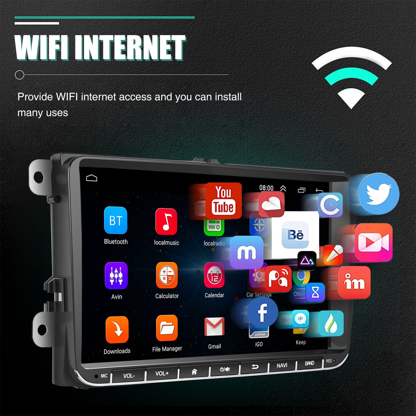 9" Android 14 4+64G Wireless CarPlay Stereo for VW Golf/Passat/Polo/Touran/Tiguan GPS NAVI WIFI BT FM EQ