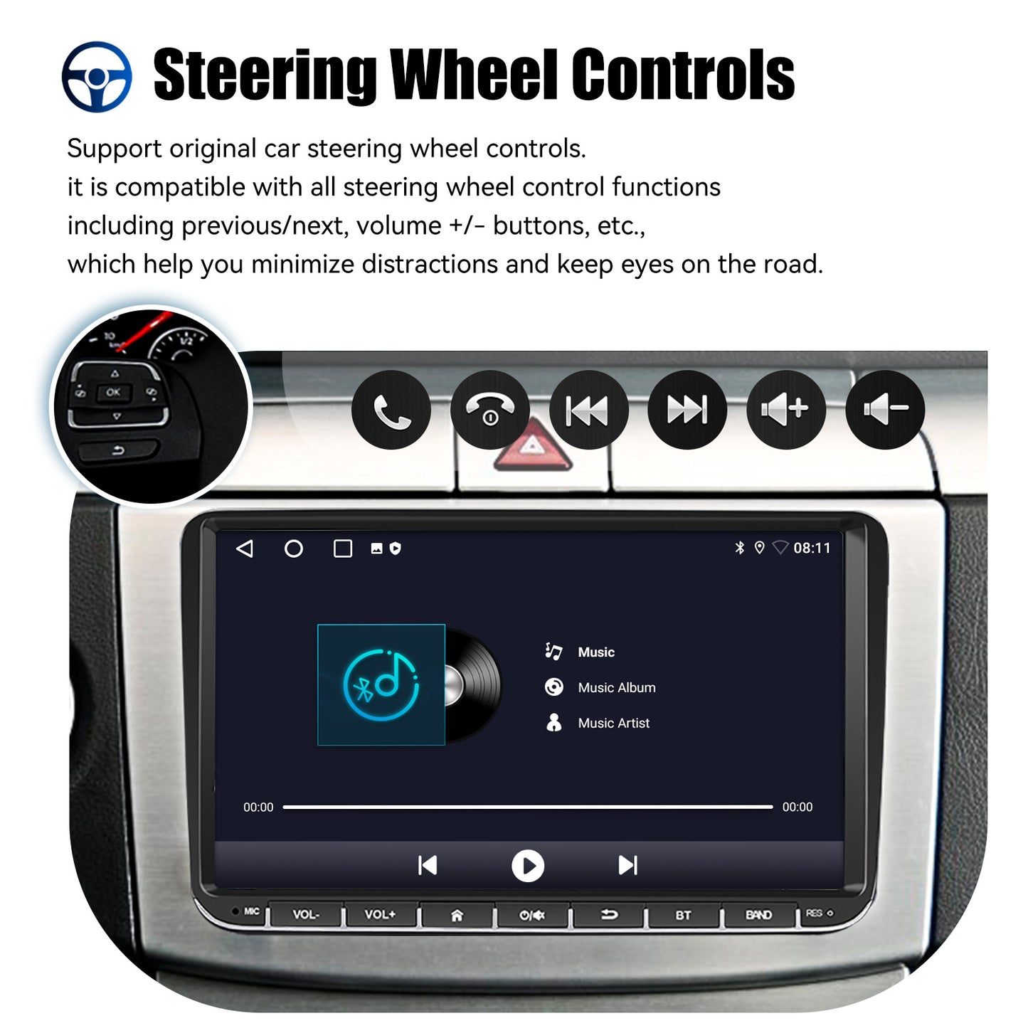 9" Android 14 4+64G Wireless CarPlay Stereo for VW Golf/Passat/Polo/Touran/Tiguan GPS NAVI WIFI BT FM EQ