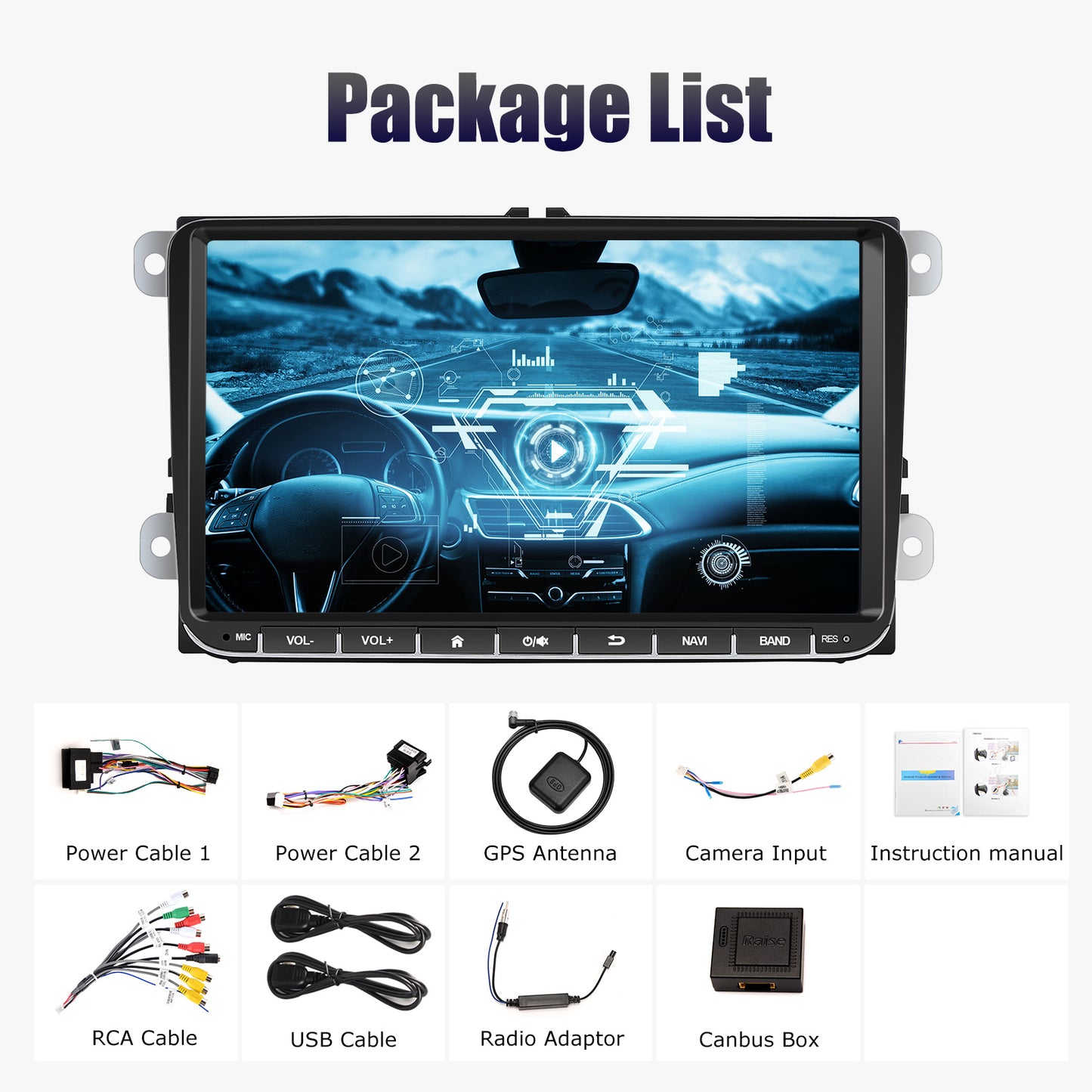 9" Android 14 4+64G Wireless CarPlay Stereo for VW Golf/Passat/Polo/Touran/Tiguan GPS NAVI WIFI BT FM EQ