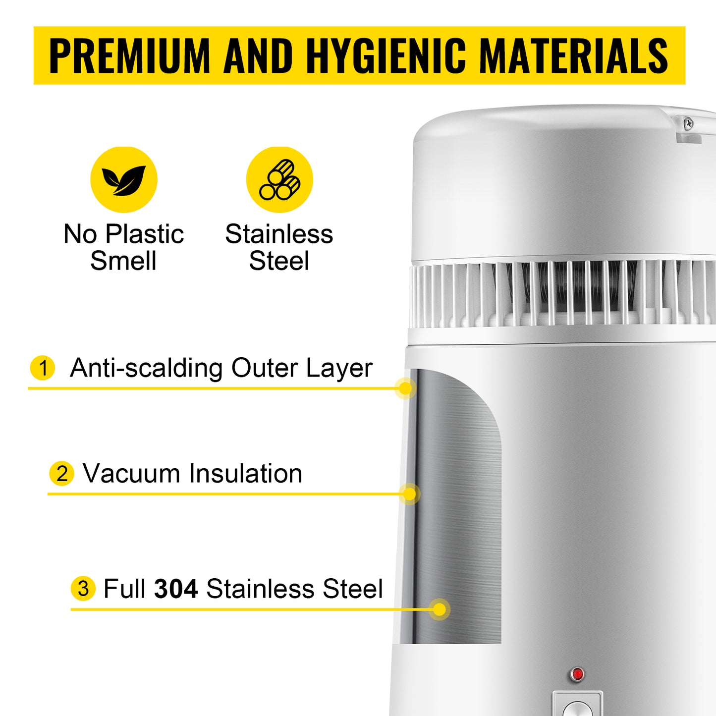 4L Medical Distilled Water Machine with Heating & Filtration 304 Stainless Steel Home/Office Use