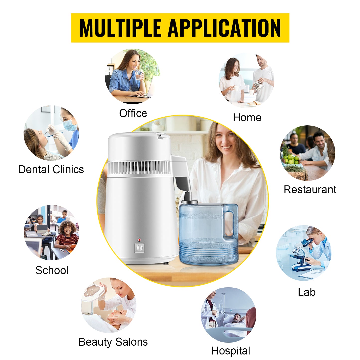 4L Medical Distilled Water Machine with Heating & Filtration 304 Stainless Steel Home/Office Use