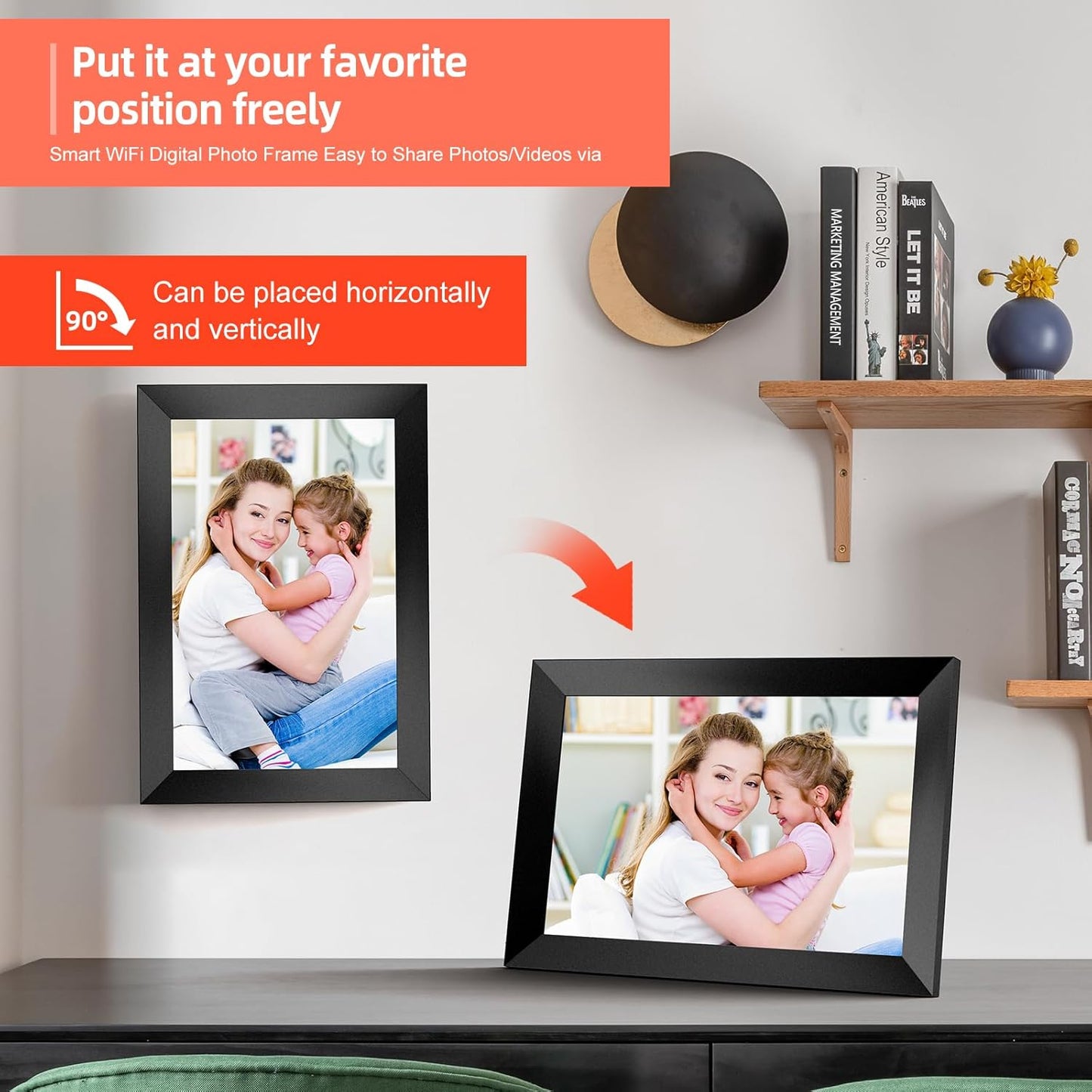 10.1 Inch WiFi Digital Picture Frame 1280x800 IPS Touch Screen 32GB/64GB Wall Mountable Auto Slideshow