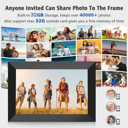 10.1 Inch WiFi Digital Picture Frame 1280x800 IPS Touch Screen 32GB/64GB Wall Mountable Auto Slideshow