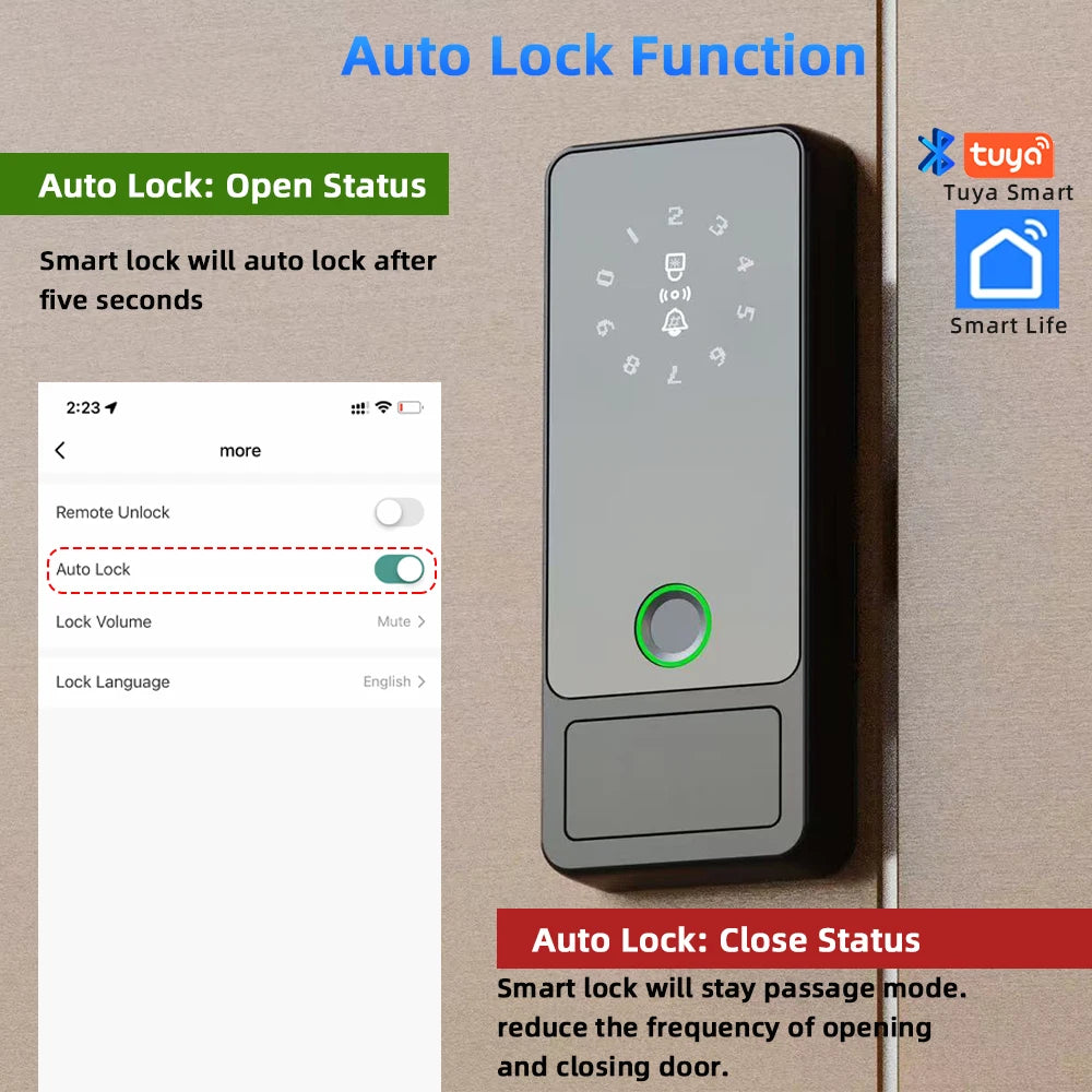 Tuya intelligent fingerprint lock Bluetooth/APP/IC card/password four in one anti-theft door wooden door universal electronic lock