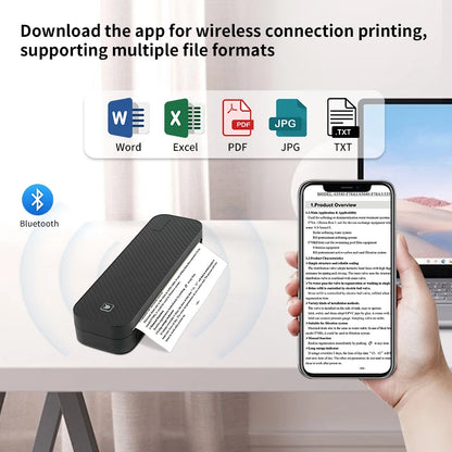 Portable A4 Thermal Printer Bluetooth Wireless Inkless Printing for PDF/Excel/Word Office Home School Use with Roll Paper