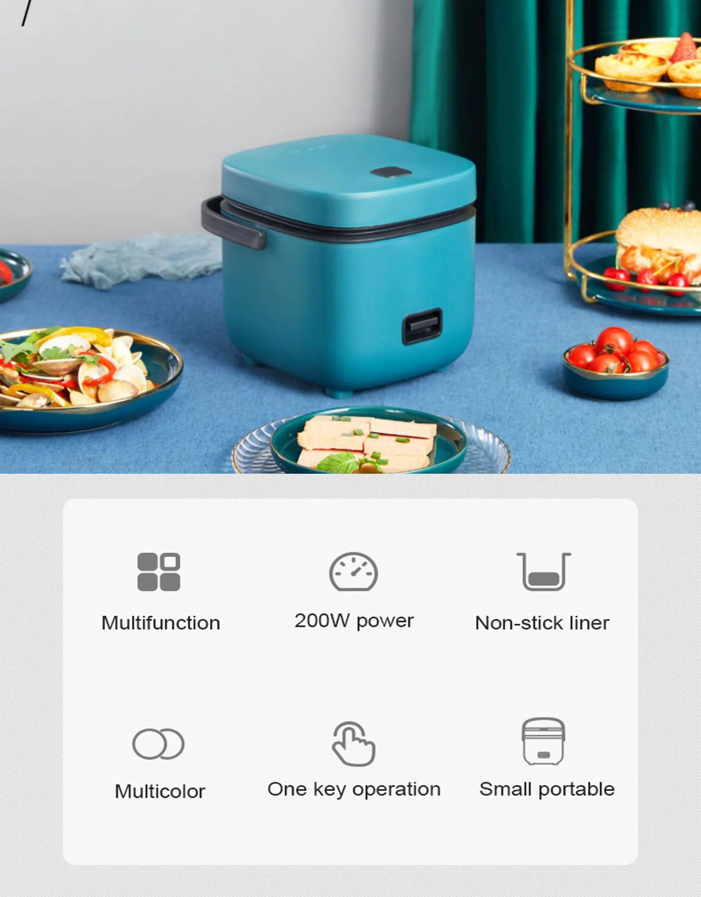 1.2L Mini Rice Cooker Auto Cooking Steaming & Warming for 1-2 People Electric Kitchen Appliance