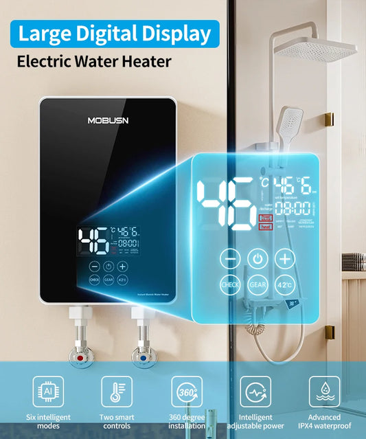 ‌6000W Instant Electric Water Heater Portable & Energy Saving with LED Display for Hotel/Commercial/Household
