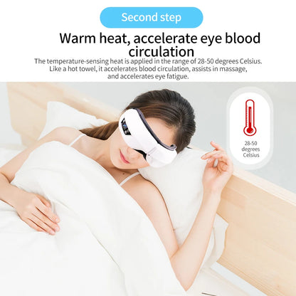 Vibration soins oculaires compresse chaude musique massage oculaire relaxation fatigue pliable portable intelligent airbag masseur oculaire 
