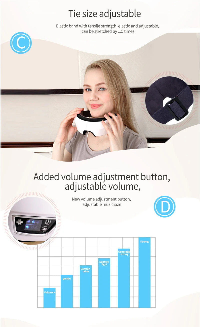 Protection oculaire Bluetooth avec vibrations et compresse chaude à température constante pour soulager la sécheresse oculaire. Protection oculaire pliable et portable pour étudiants et professionnels.