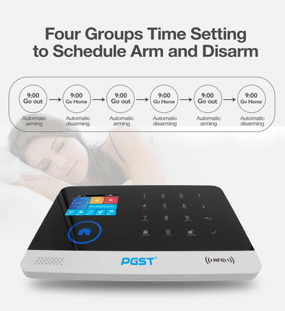 2.4-inch Touchscreen Smart Alarm System 4G/2G/WiFi Triple Network GSM Home Security with PIR Motion Sensor 433MHz RF + APP Control + RFID Card Access