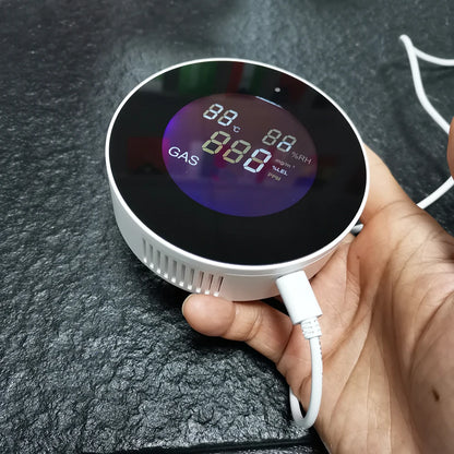 Tuya Smart WiFi Natural Gas/LPG Combustible Gas Alarm with LCD Screen Display&Temperature Monitoring Function Supports Smart Life App Remote Alarm