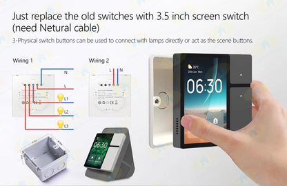 【 3.5-inch touch screen 】 Three way intelligent switch panel infrared sensing+curtain dimming Tuya smart home central control