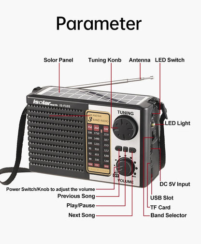 Wireless BT Speaker w/LED Light FM/AM/SW Radio Solar Charger Emergency Full Band High Sensitive
