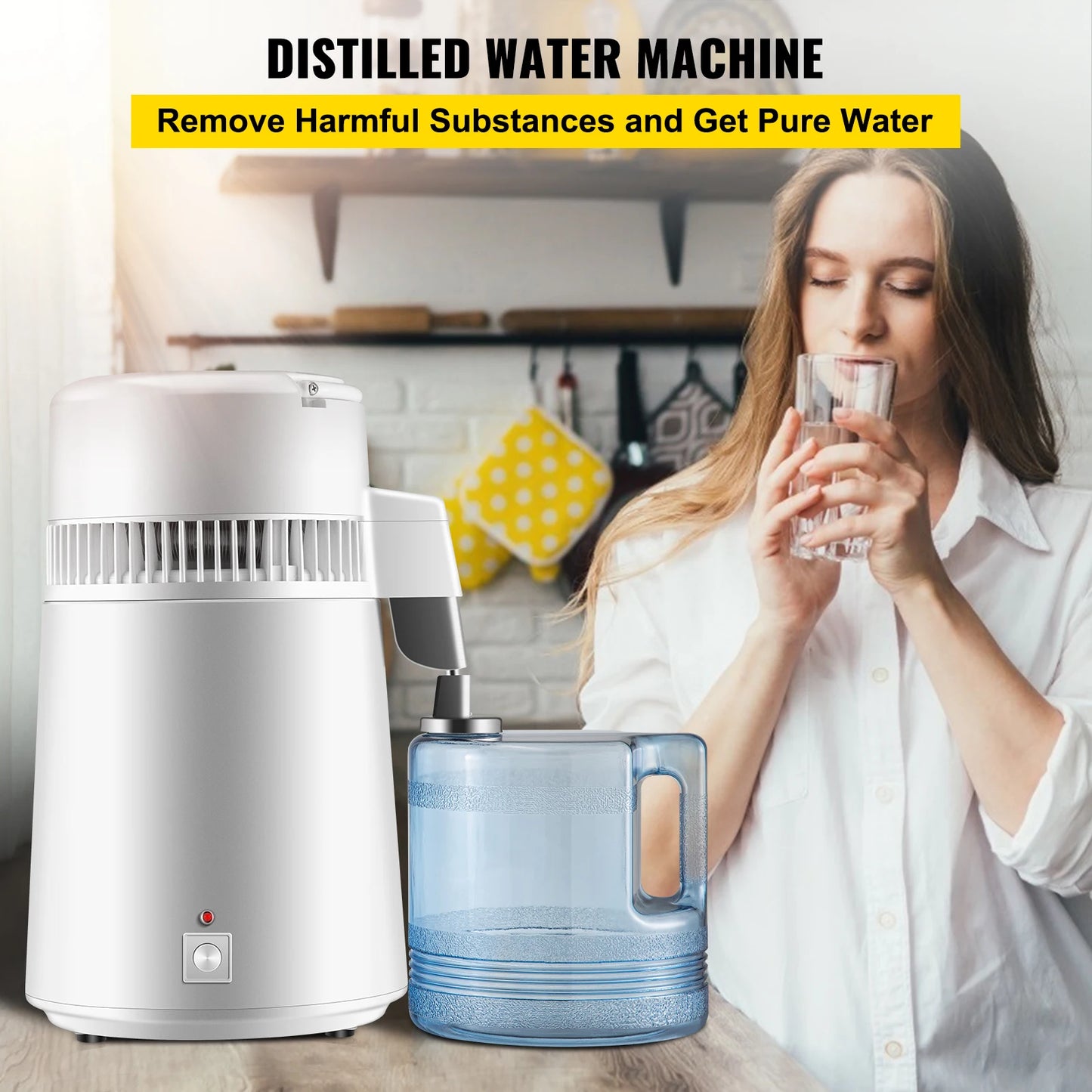 4L Medical Distilled Water Machine with Heating & Filtration 304 Stainless Steel Home/Office Use