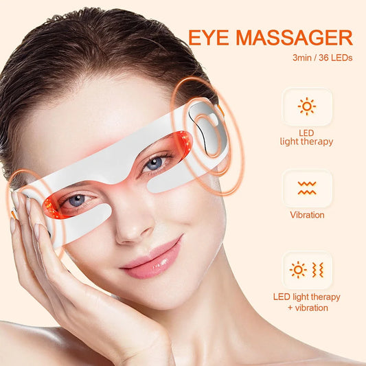 Masque pour les yeux rajeunissant à photons LED Double mode lumière rouge/bleue anti-âge Atténue les cernes + lisse les ridules Massage intelligent soulage la fatigue oculaire