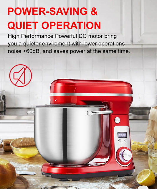 1200W 6L Stand Mixer with Blender & Dough Hook Quiet DC Motor 6-Speed Control,Splash-Proof Design for Baking/Whipping (UK/EU Plug)