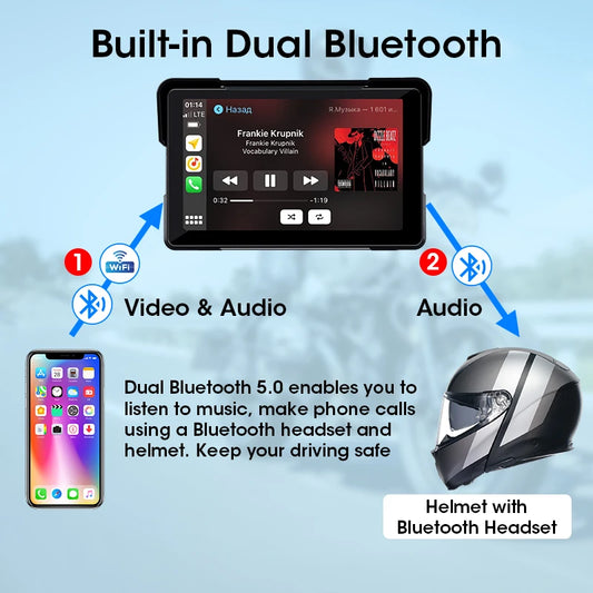 Wireless CarPlay Car Video Recorder 7-inch Motorcycle DVR GPS Navigation Multimedia Player