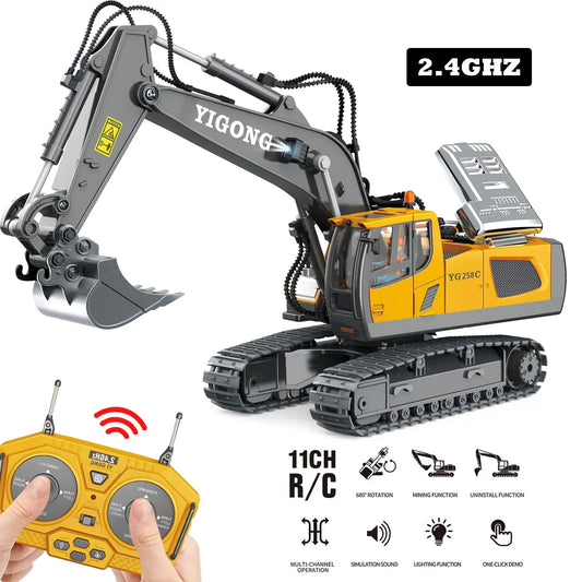 2.4G Remote Control Excavator & Dump Truck Alloy/Plastic RC Construction Vehicle Professional Simulation Model Toy for Kids & Adults
