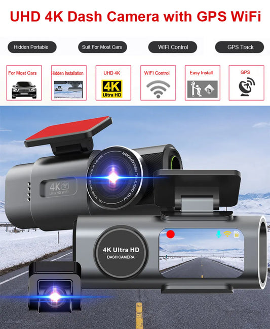 4K Dual Lens Dash Cam w/WiFi GPS 24H Parking Mode Night Vision Car DVR Video Recorder 170°FOV