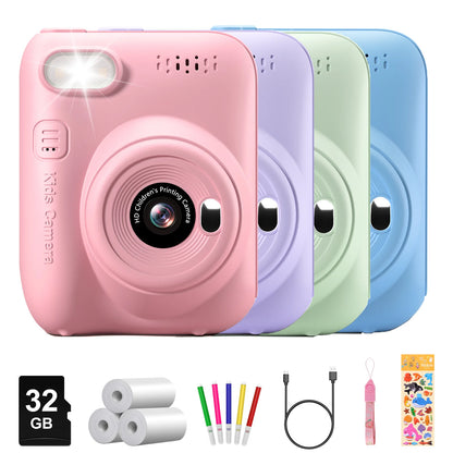 Kids Instant Print Camera 32MP HD 1080P 3" Screen & 3 Paper Rolls Fun Gift Ages 6-12 Years