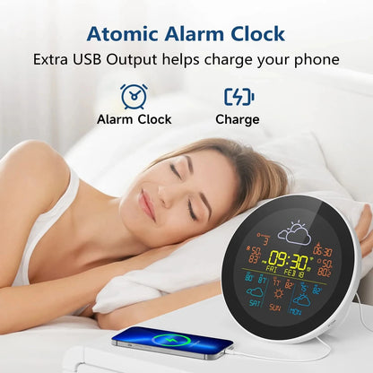 Tuya Smart WiFi Wetterstation mit 7,5-Zoll-Display, 3-Tage-Vorhersage, Innen-/Außenthermometer, Hygrometer, kabelloser Wecker und Fernüberwachung